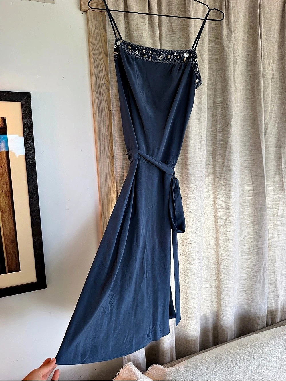 BCBGMAXAZRIA Floral Detail Maxi Dress Blue Small Like New